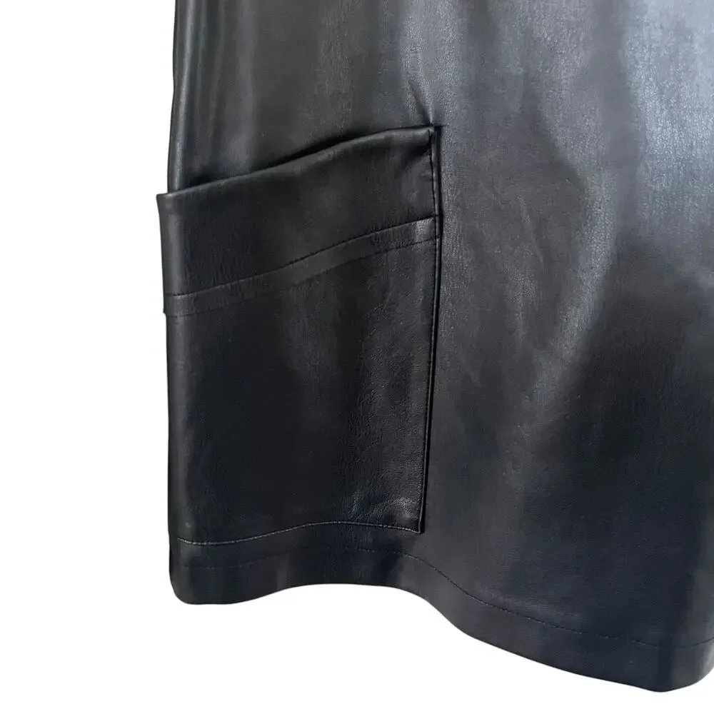 Zara Girls Black Faux Leather Pinafore Dress 13-14 Zipper Pocket Lined